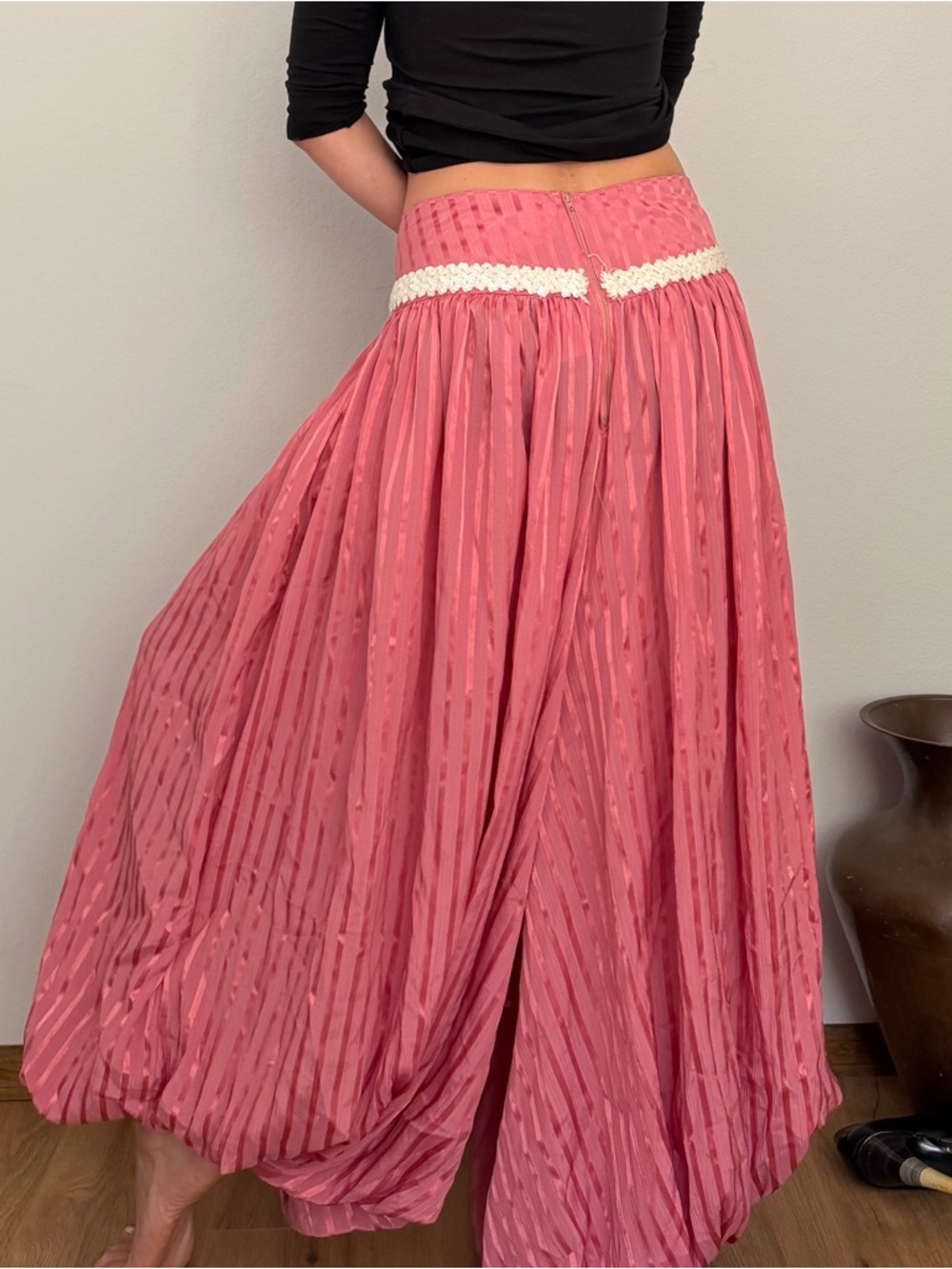 Vintage Wide Leg Pleated Palazzo Pants with White Sequin Waist Costume Circus - Picture 10 of 16